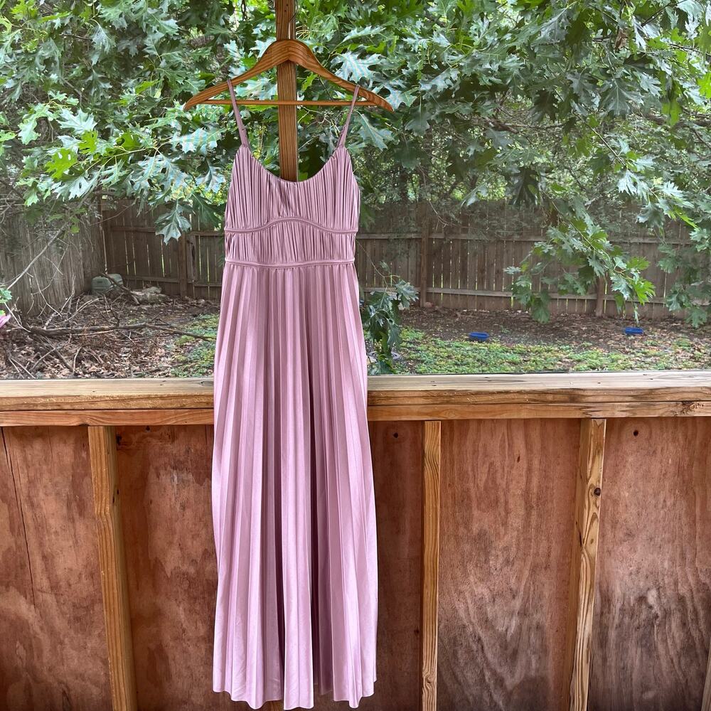ASOS Design Women's Satin Pleated Maxi Dress Dark Rose Pink Size 8